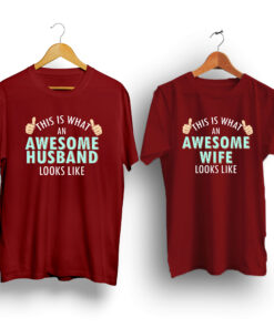 wife maroon color couple t-shirt