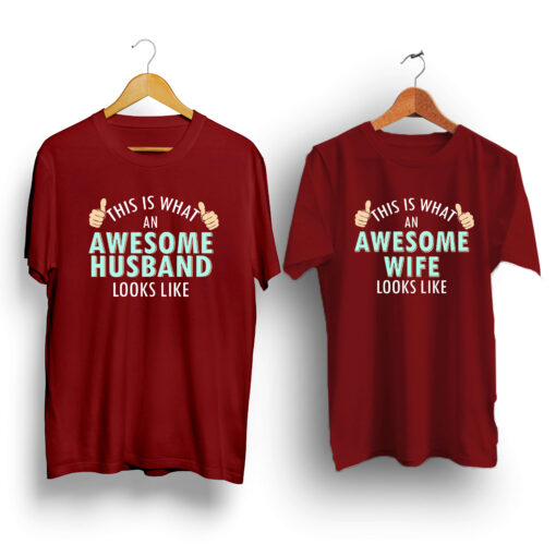 Awesome husband wife maroon couple t-shirt