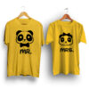 Mr.and Mrs. panda theme yellow half sleeve couple t-shirt