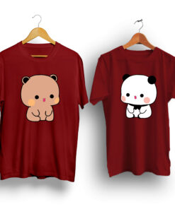 peach and gomma maroon couple t-shirt