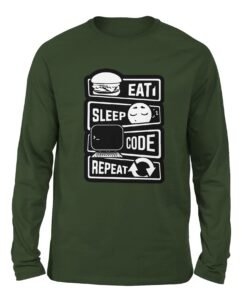 Eat Sleep Code Repeat Olive color full sleeve t-shirt